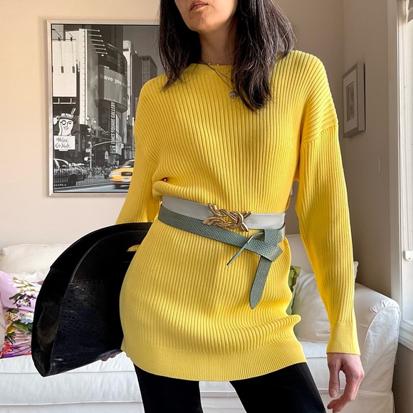 Zara Sweaters - NWT Zara yellow knit long top/short dress low back knit with black ribbon detail